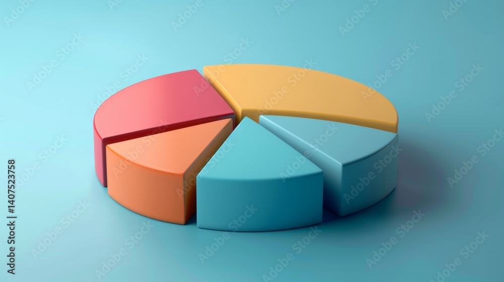 Obraz premium Abstract D pie chart with separated layers and thin percentage indicators