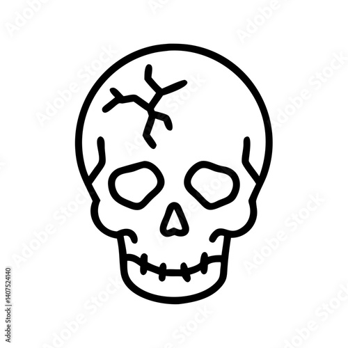 Cracked Skull Icon in Minimalist Style on White Background  