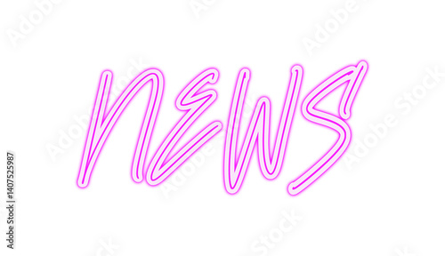 NEWS en néon rose vif avec un contour blanc lumineux, sur fond gris clair uni, format PNG transparent