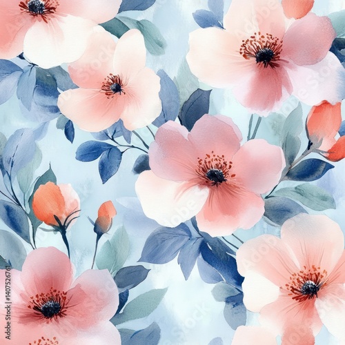 Floral Watercolor Pattern Seamless Print Delicate Pastel Blooms Botanical Decoration Art