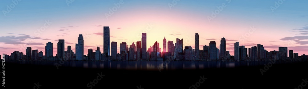 Doha City Skyline Silhouette at Dusk with Soft Gradient Sky Doha City Skyline Silhouette at Dusk with Soft Gradient Sky