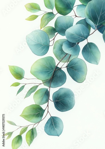 Eucalyptus Leaves Watercolor Illustration for Card Wedding Invitation Decor