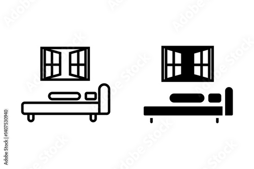 graphic vector illustration of bed and room window line icon. Simple element illustration vector graphic, suitable for apps, websites and presentations isolated on white background