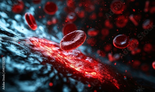 Human plasma Red Blood Cells stream in Vein for Medical Science research and health care cure medicine concepts and cardiovascular or microbiology coronary cardiology