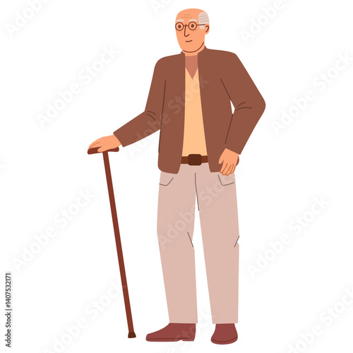Healthy pensioner.Old man with a cane.Health problem.Disease symptoms.Elderly man with a cane.