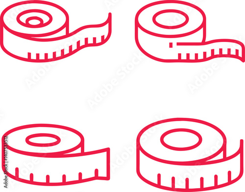 Red Outline of Rolled Measuring Tapes