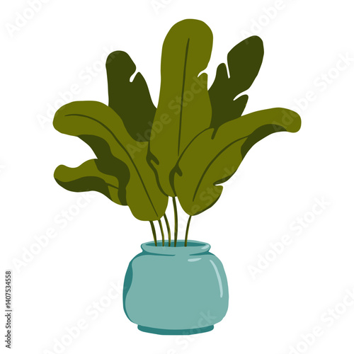 Home plants in flowerpot. Collection of indoor plants. Decorative natural elemen Houseplants isolated. Hand drawn. Set collection. Green, blue, pink, brown, beige pastel colors. Print, poster, banner.