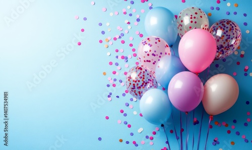 11th birthday or anniversary balloons and confetti decoration for surprise parties event setup as wide banner with copy space area - Generative AI