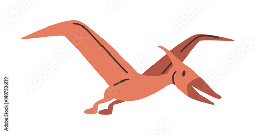Flying Pterodactyl personage with stretched wings. Vector winged dinosaur from Pterosaur family, prehistoric reptile. Childish design for prints or game design, extinct animal character