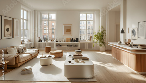 Wallpaper Mural Bright Minimalist Living Room Interior Design with Sunlight Streaming Through Large Windows Torontodigital.ca