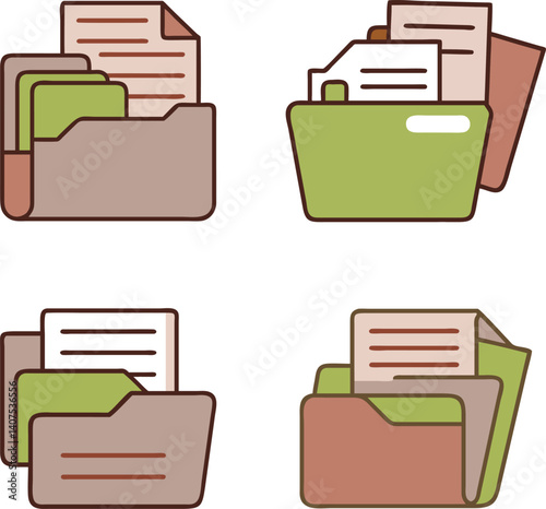 Four File Folders with Documents, Representing Organization and Information Management