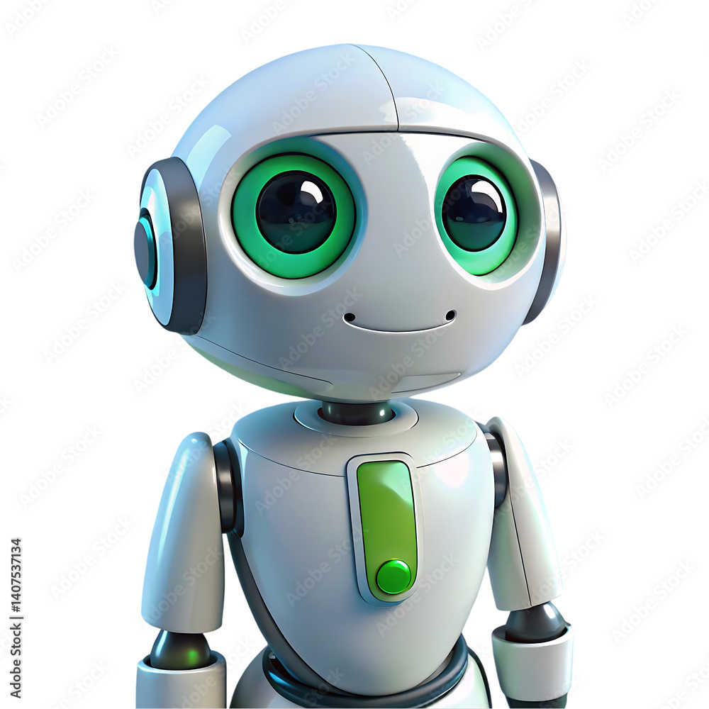 Friendly AI: Cute and futuristic robot character illustration on a black background. Friendly AI: Cute and futuristic robot character illustration on a black background.