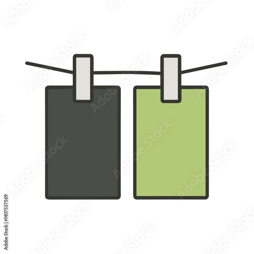 Hanging Laundry Icons with Clothespins on a Simple Line Background  