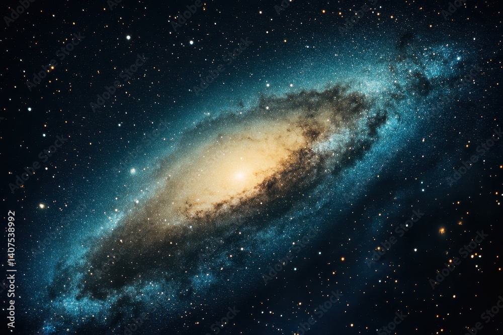 Fototapeta premium Vibrant spiral galaxy shines brightly against a backdrop of deep space filled with stars