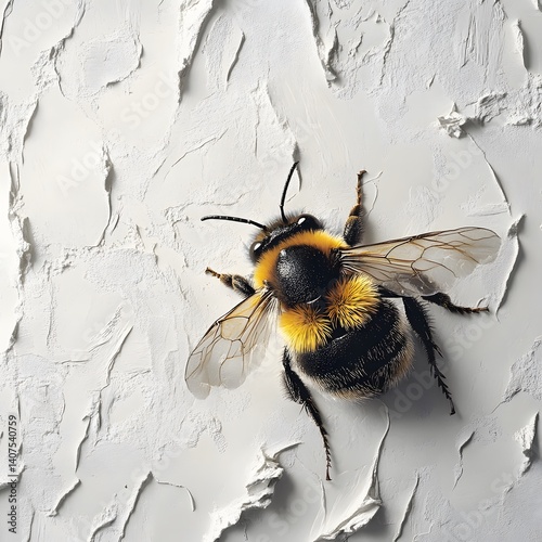 Close-up of a bumblebee on textured white surface