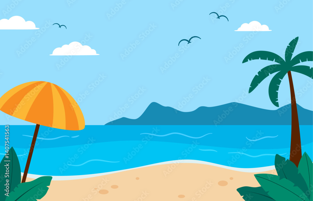 Obraz premium Flat summer beach background illustration