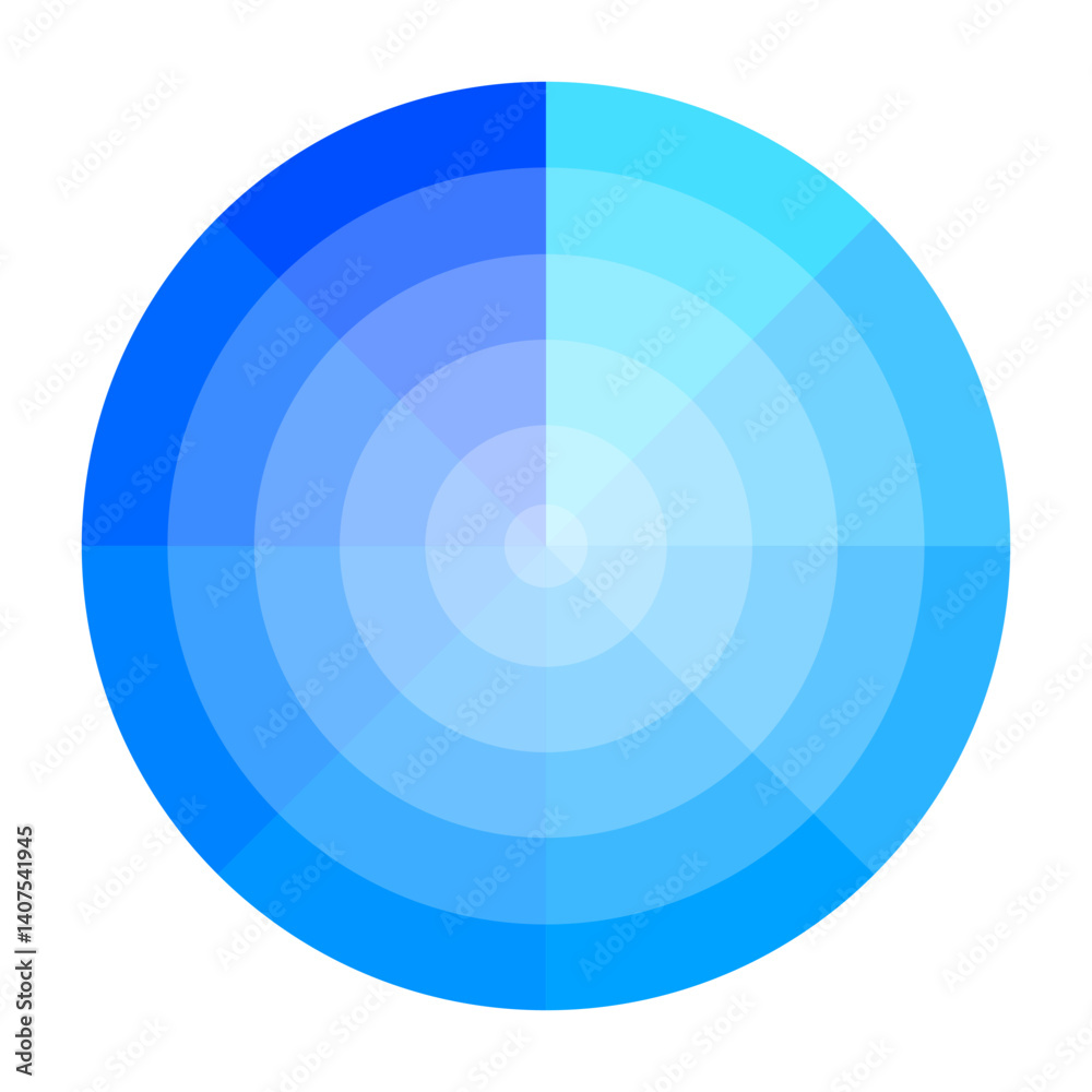 Blue tone circle. Radial color wheel. Vector gradient palette. Cool shade segments.