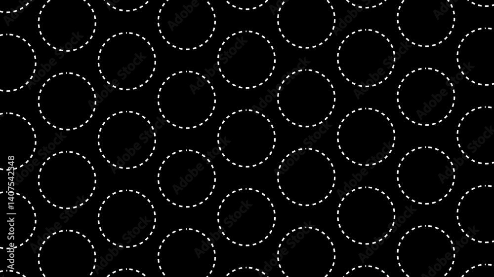 Black and white dashed circle pattern suitable for modern design projects, backgrounds, textiles, packaging, and stationery items.