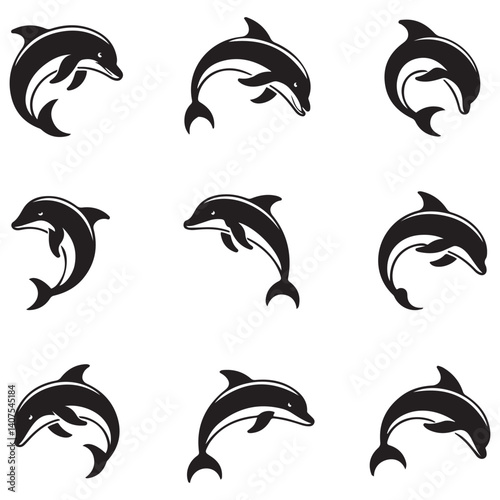 Dolphin fish animal Vector Black silhouettes. Good use for symbol, logo, mascot, web icon, sticker design, sign, or any design you want. Easy to use. with white background