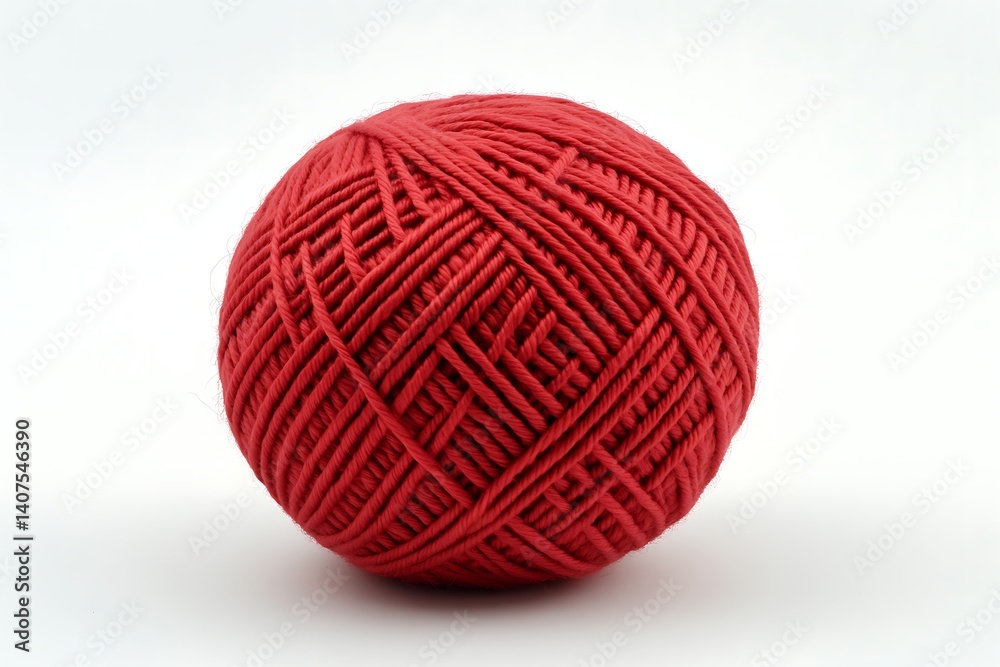 A ball of red yarn on a white background A ball of red yarn on a white background