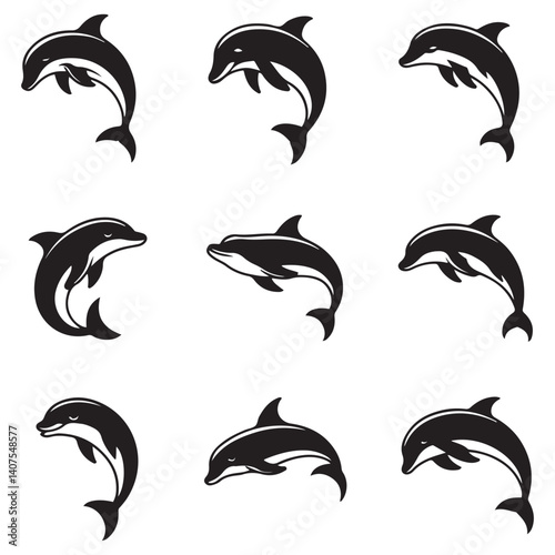 Dolphin fish animal Vector Black silhouettes. Good use for symbol, logo, mascot, web icon, sticker design, sign, or any design you want. Easy to use. with white background