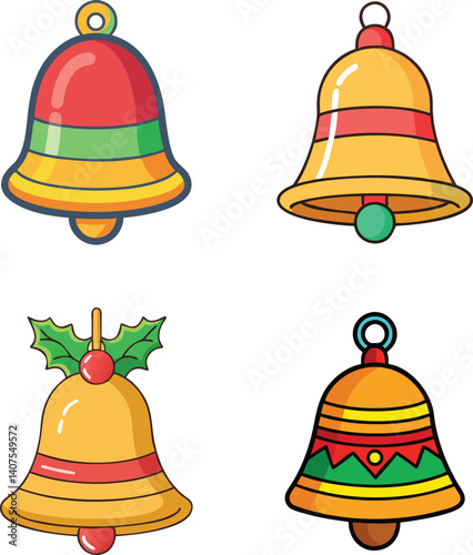 Four Colorful Christmas Bells for Festive Design