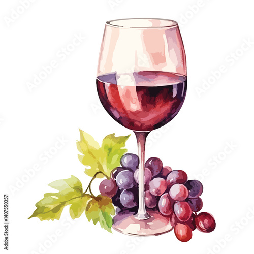 watercolor A glass of wine illustration