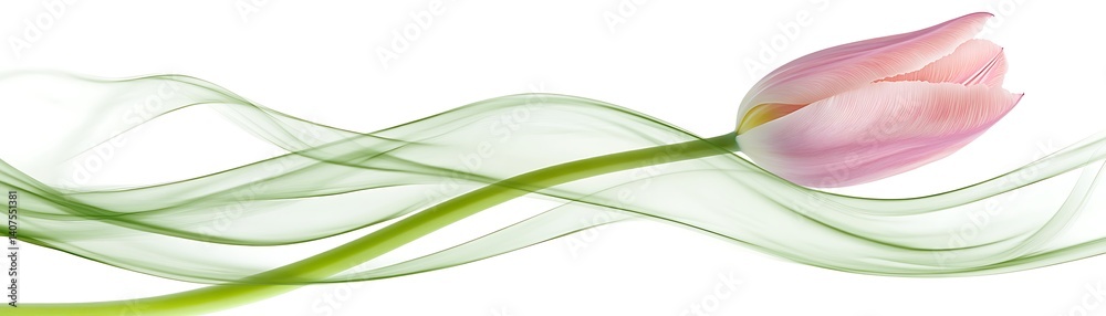 Tulip laying on green wavy pattern background for posters and art uses Tulip laying on green wavy pattern background for posters and art uses