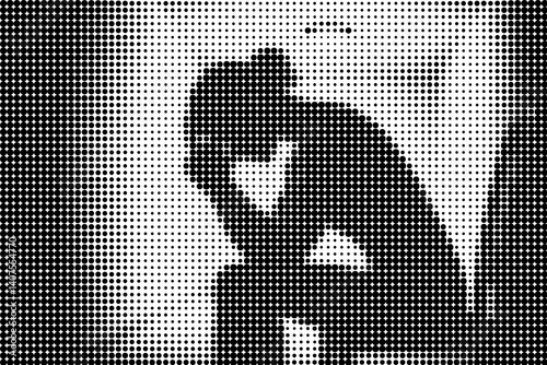 Halftone Silhouette of Woman in Distress Concept