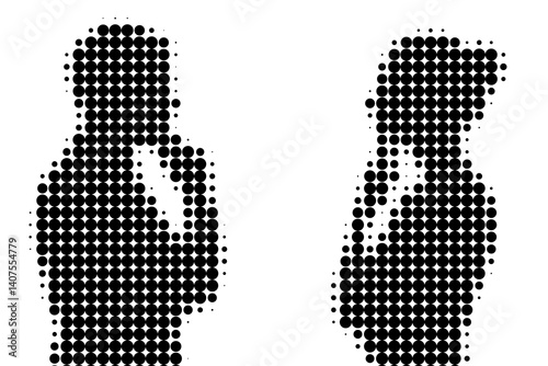 Halftone Silhouettes of Man and Woman Thinking