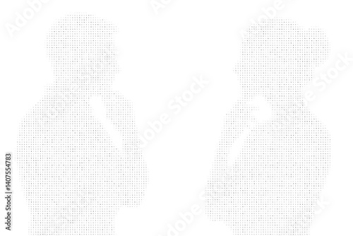 Halftone Silhouettes of Thinking Man and Woman.
