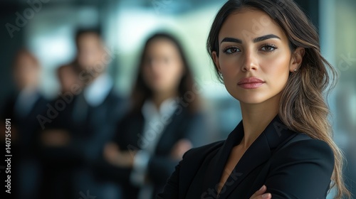 Wallpaper Mural Confident young caucasian female leader in a business setting with team in background Torontodigital.ca