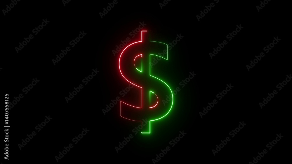 Obraz premium A neon dollar icon glowing in bright green, featuring a bold 