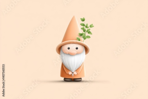 A minimalist illustration of a gnome wearing a pointy pumpkin hat, clean background