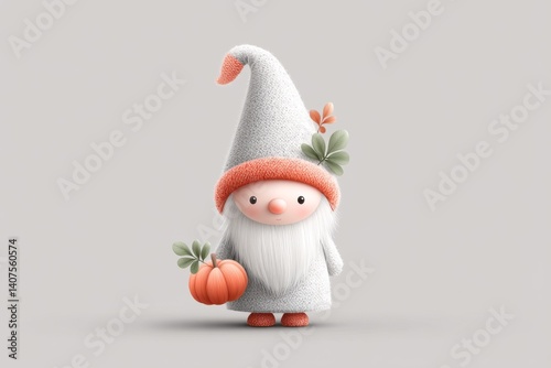 A minimalist illustration of a gnome wearing a pointy pumpkin hat, clean background