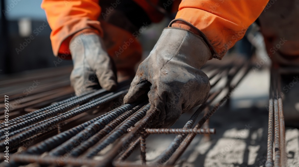 custom made wallpaper toronto digitalConstruction worker lifting steel reinforcement bars into position. Featuring teamwork and strength
