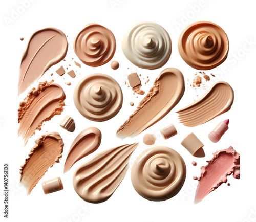 collection of Creamy light beige foundation smudge on white background