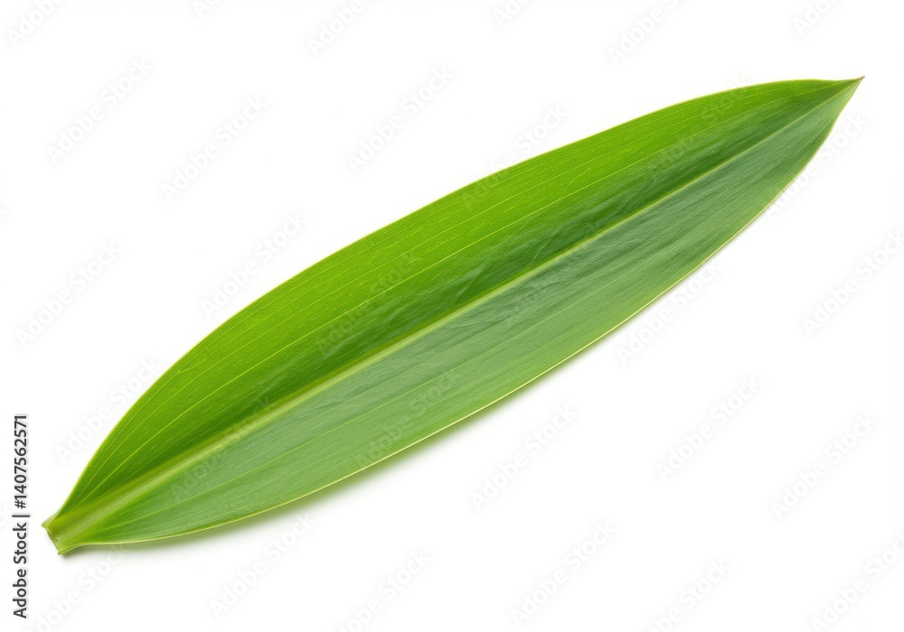 Fototapeta premium A single green leaf with prominent veins isolated on a white background in a studio shot image