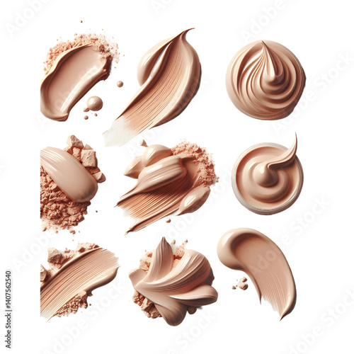 collection of Creamy light beige foundation smudge on white background