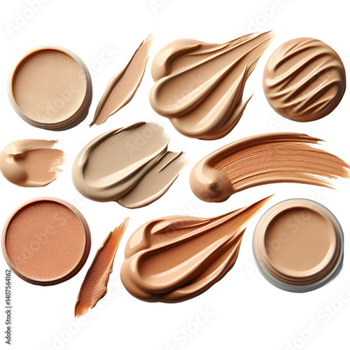 collection of Creamy light beige foundation smudge on white background