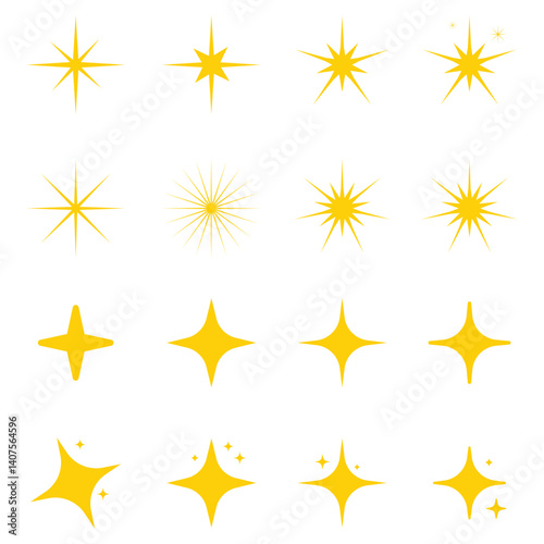 Shinny Yellow Light Stars Pack Graphic Elements Vector