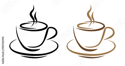Coffee cup icon. Simple vector illustration of a coffee mug. Line art emblem logo / logomark for coffee shop, café and restaurant. Isolated on transparent background.
