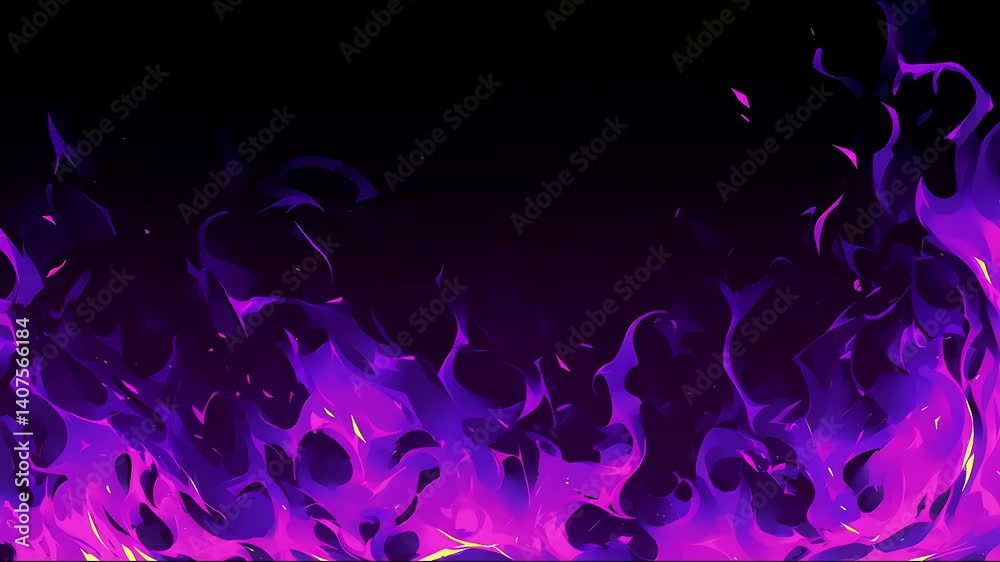Animated abstract illustration of a purple flaming pattern moving against a dark background Animated abstract illustration of a purple flaming pattern moving against a dark background