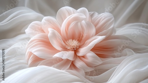 Peach Flower on White Fabric Soft Elegant Background