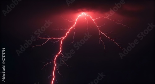 Red Lightning Storm: Dramatic Night Sky Photography of a Powerful Electrical Discharge in Dark, Ominous Clouds - Nature's Fury
