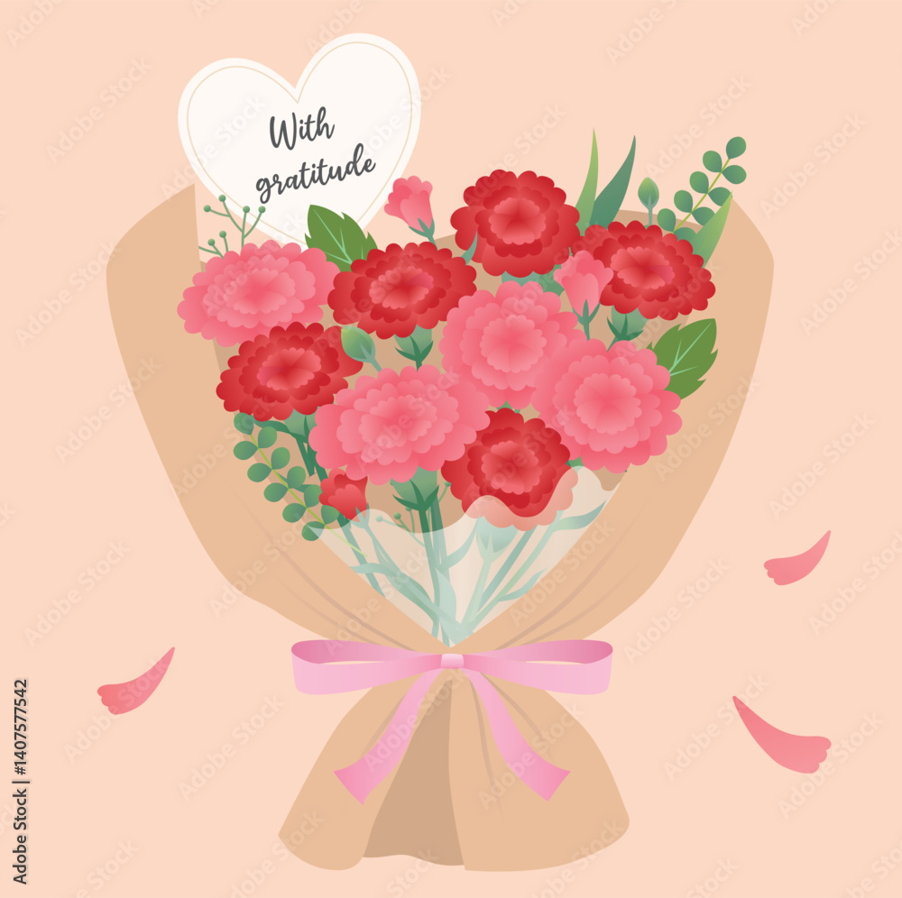 Carnation Bouquet Appreciation Vector Illustration for Mother's Day and Teacher's Day Carnation Bouquet Appreciation Vector Illustration for Mother's Day and Teacher's Day