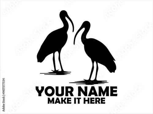 Two elegant ibis birds with long curved beaks stand gracefully in silhouette against a plain backdrop. ibis birds ornithology concept, ibis birds vector design and ibis birds logo art