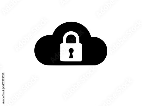 A black and white icon of a cloud with a keyhole and lock