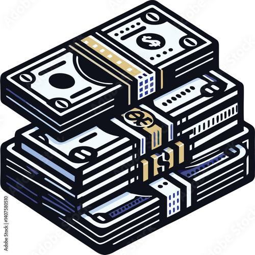 Large Stacks of Money Bundles Illustration Wealth Finance Business Success