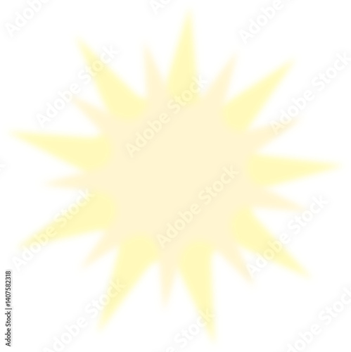 Éclat lumineux jaune pâle flou avec multiples rayons pointus, sur fond transparent (PNG), idéal pour effets de lumière douce ou surbrillance subtile
